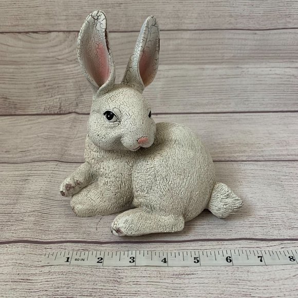 Bunny Rabbit Figurine Statue White Textured Detail Rustic Crackled Ears 6 3/4"H - Picture 10 of 12